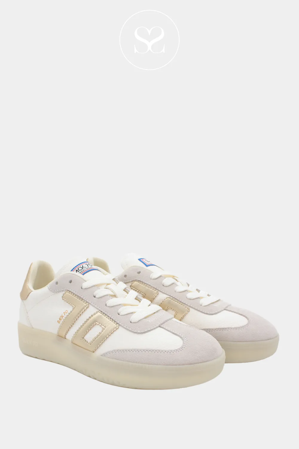 BACK 70 BOSTON WHITE LEATHER AND GOLD CHUNKY TRAINERS