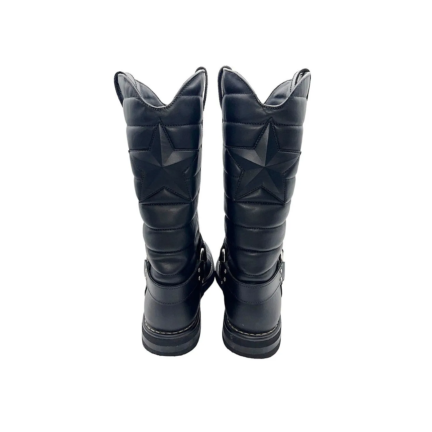 Chanel  Quilted Calfskin Star Biker Boots Sz 40
