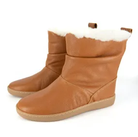 Iholide : Ladies 100% Wool-Lined Leather Short Boot in Oak Cayak