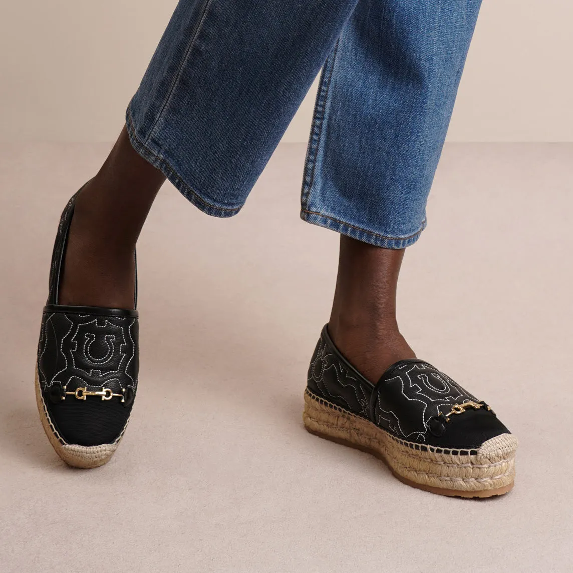 Kim Gal black leather espadrilles