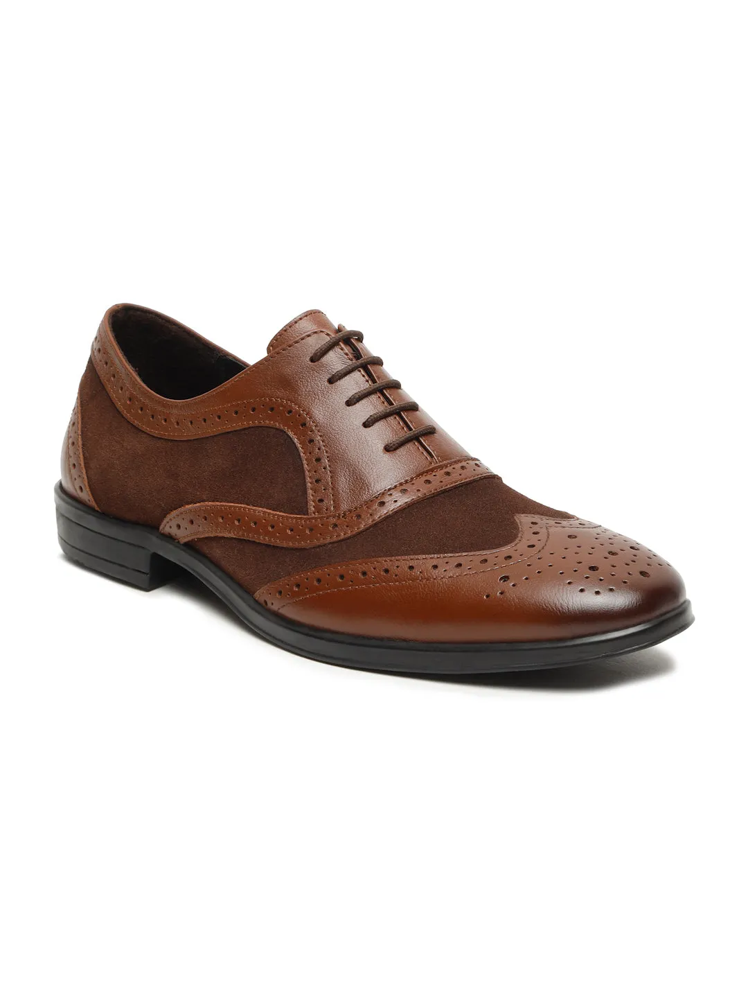 Men's Wood & Brown Leather Lace-Up Oxford Shoes