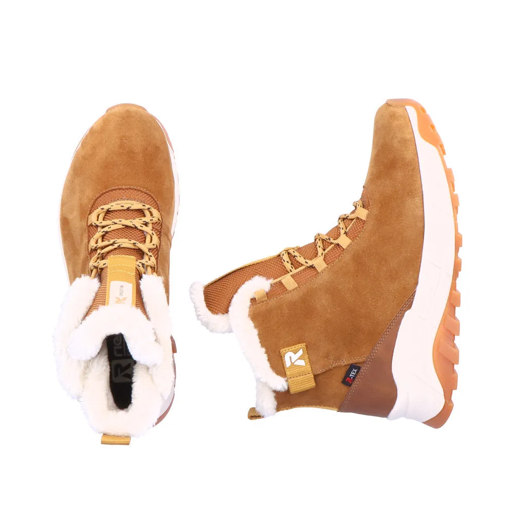 Rieker W0060-22 Ladies Tan Suede Water Resistant Lace Up Ankle Boots