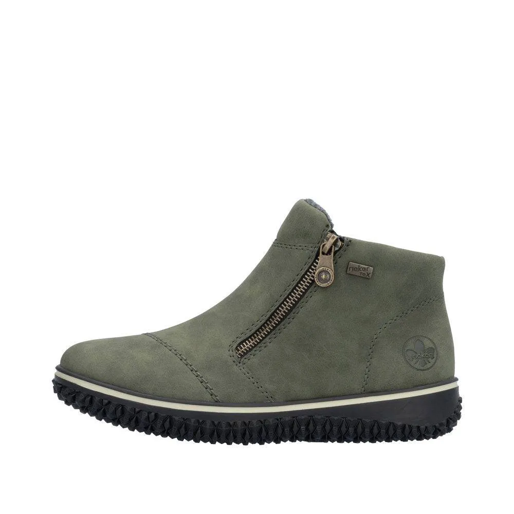 Rieker Z4265-54 Ladies Green Water Resistant Side Zip Ankle Boots